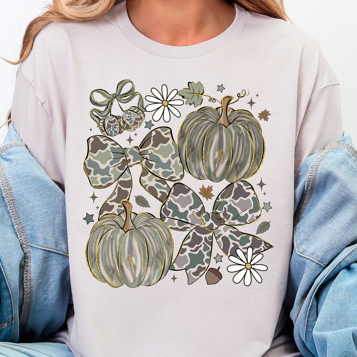 Camo Pumpkin and Bows - Full Color DTF Transfer - 0990