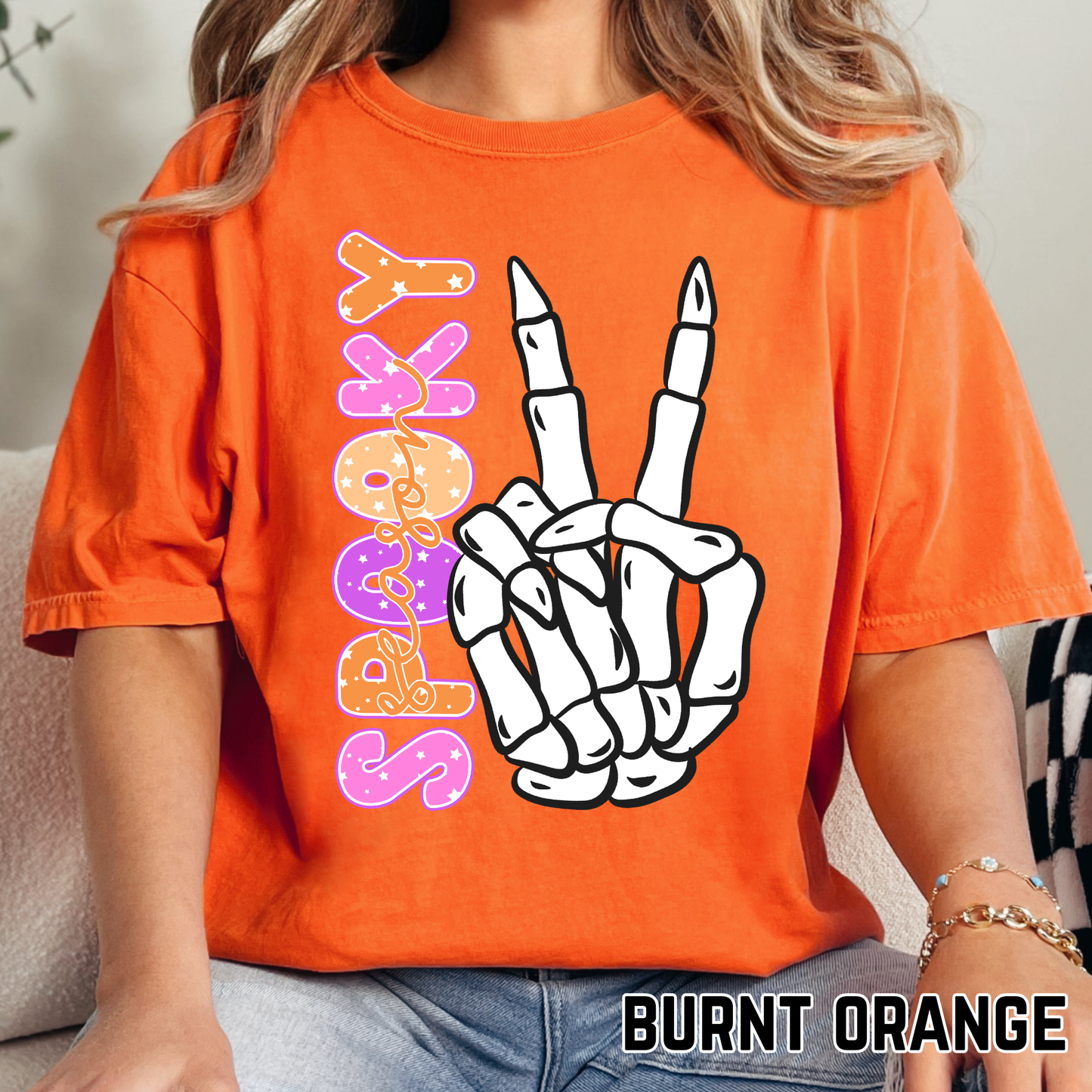 Skeleton Peace Spooky Season - Full Color DTF Transfer - 0771