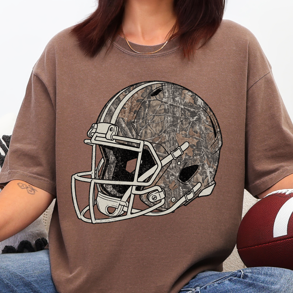 Camo Football Helmet - Full Color DTF Transfer - 0877