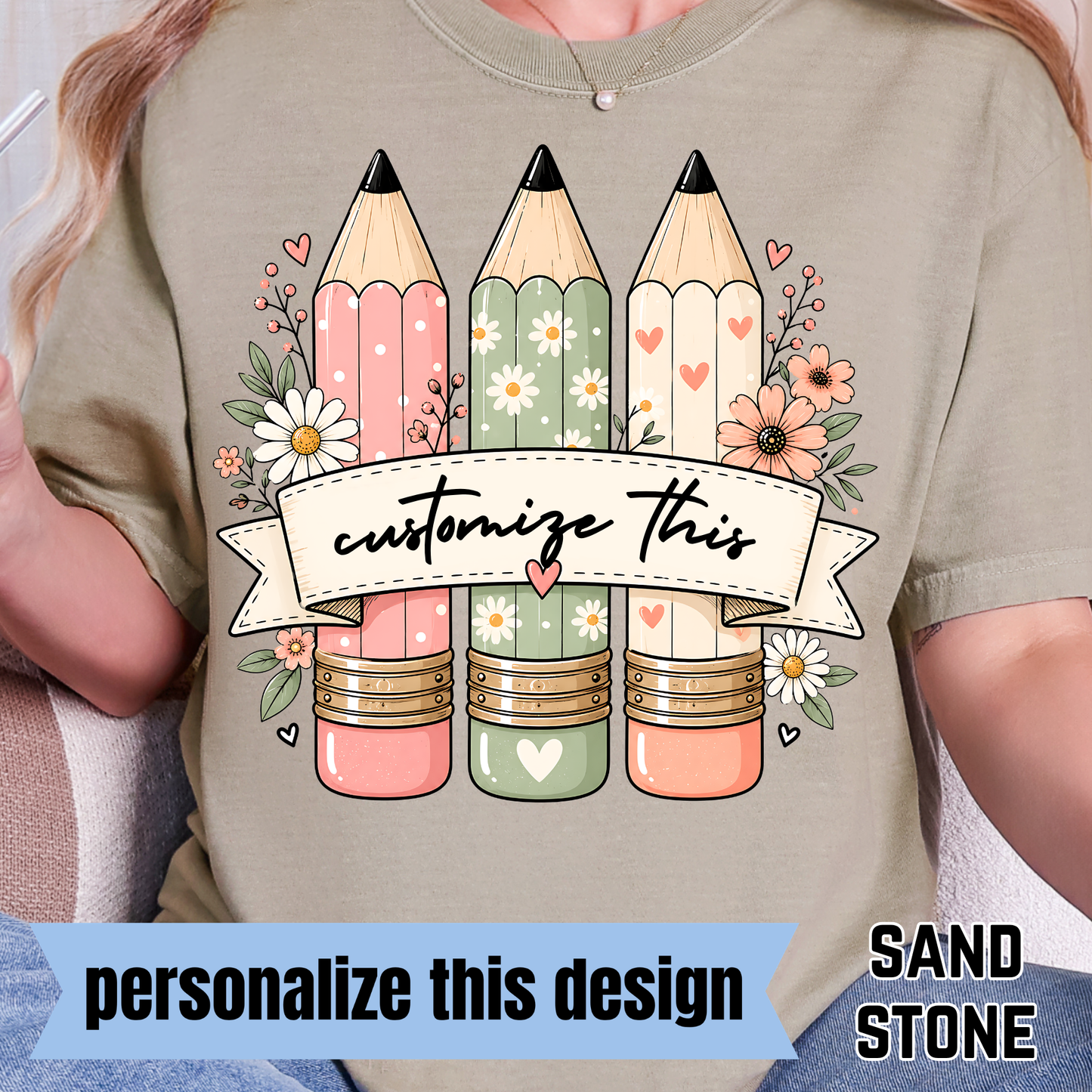 Floral Pencils - Personalized DTF Transfer - CA001