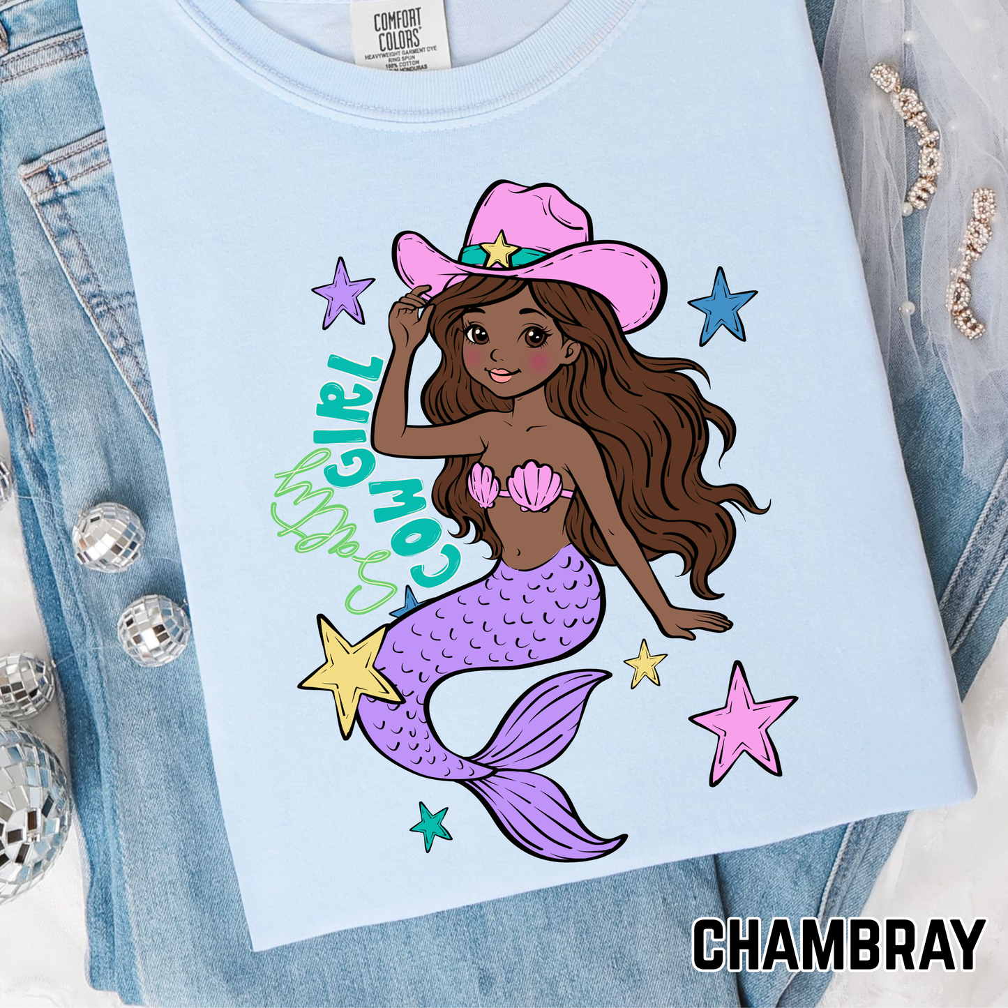 Salty Cowgirl Mermaid Dark - Full Color DTF Transfer - 0717