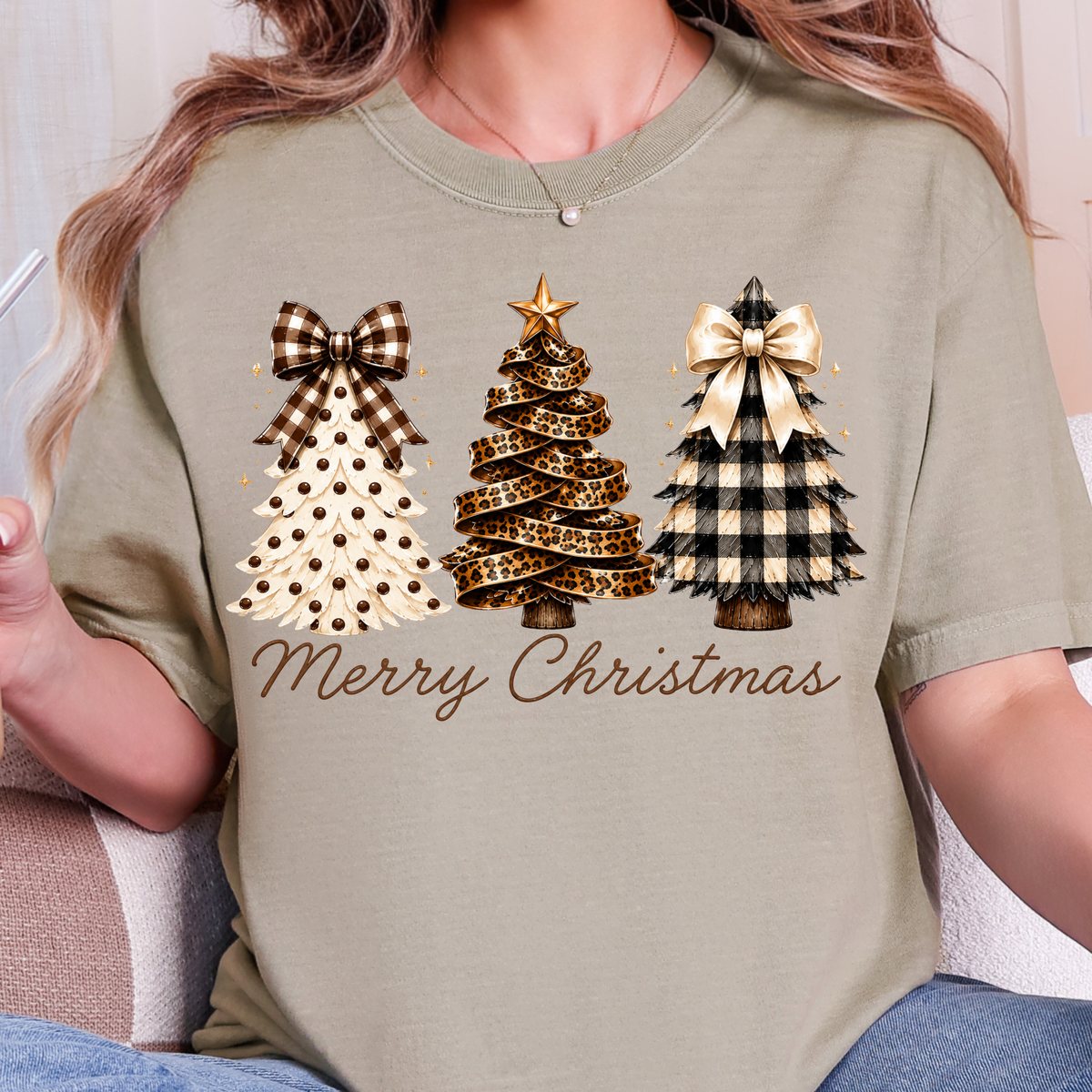Merry Christmas Ribbon Tree - Full Color DTF Transfer - 0984
