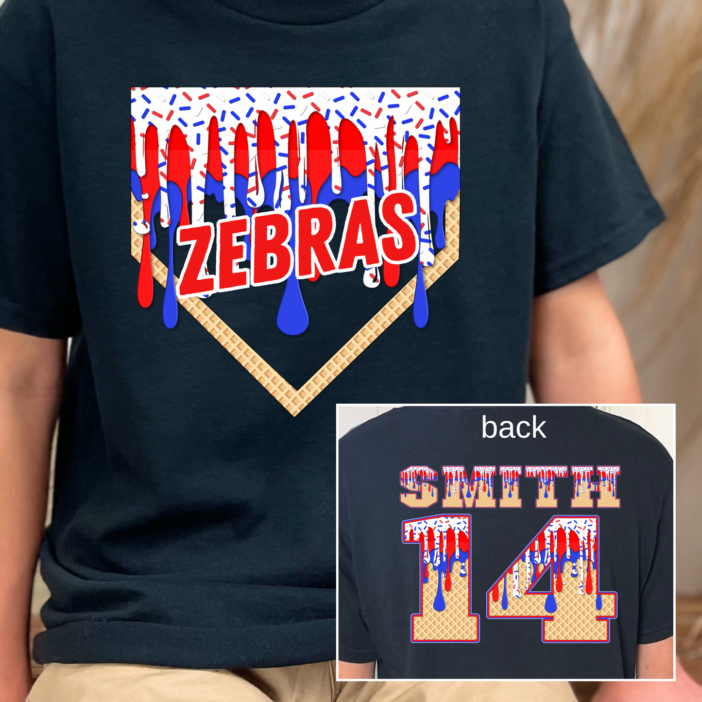 Red, White and Blue Baseball Drip Tee - Black