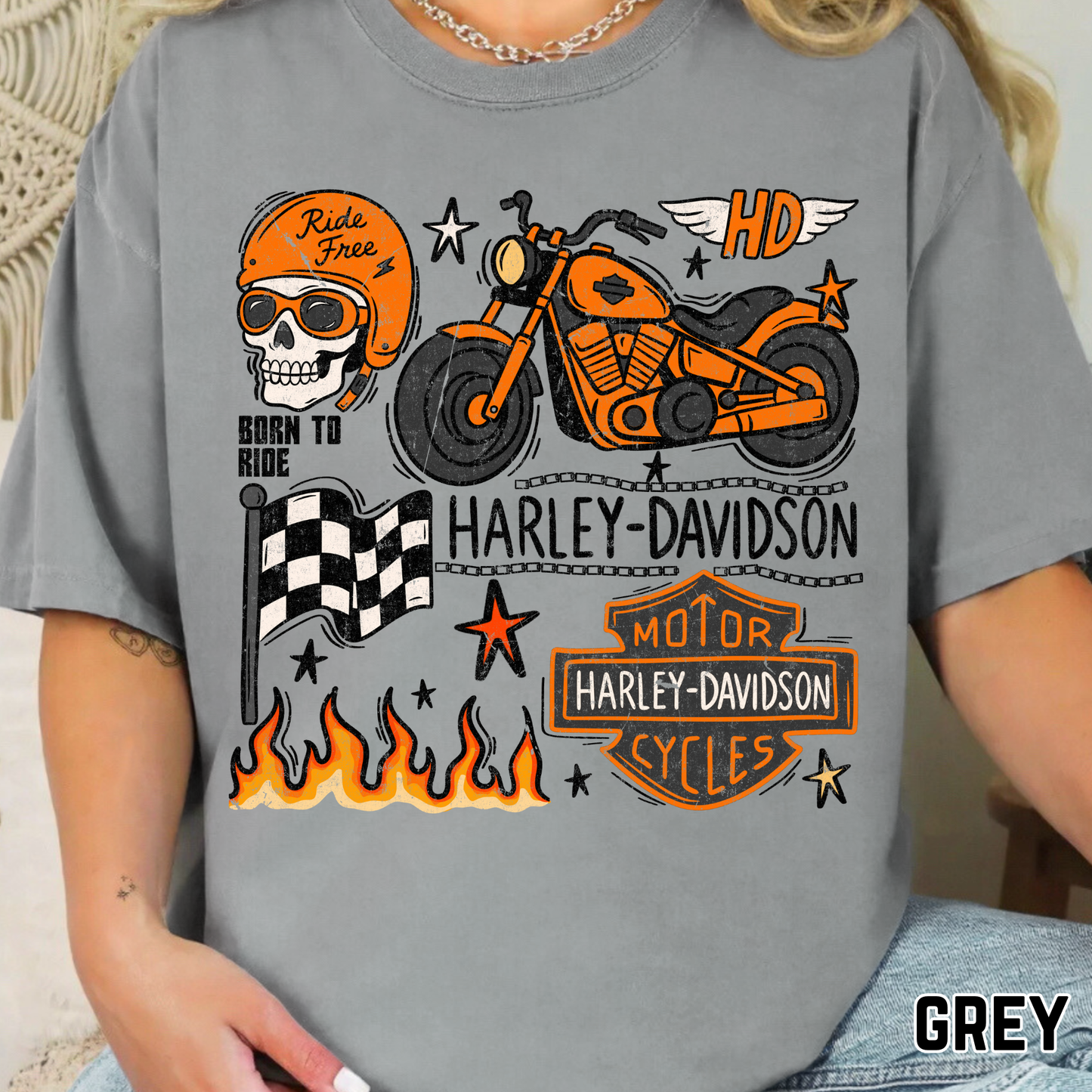 Orange Motorcycle Collage - Full Color DTF Transfer - 0747