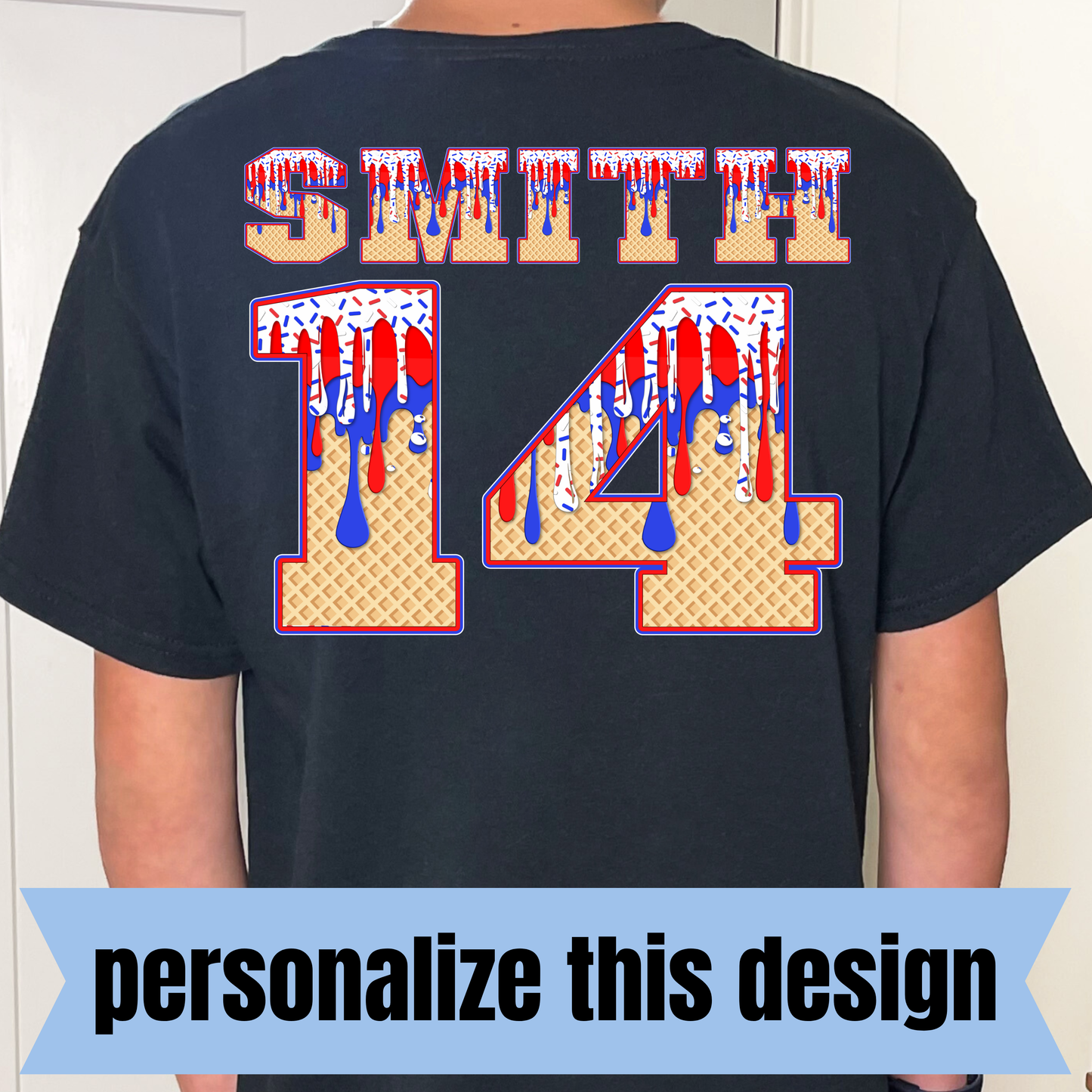**PERSONALIZED CUSTOM** Red, White and Blue Waffle Sport Numbers- Personalized DTF Transfer