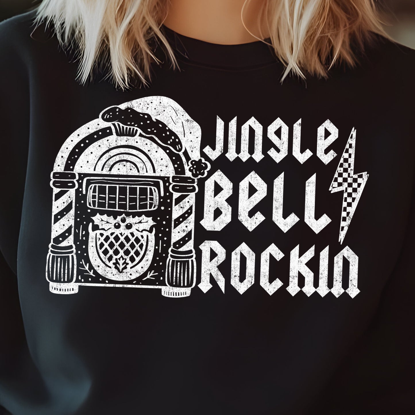 Jingle Bell Rockin’- Single Color (white)- 11.5” wide Screen Print Transfer