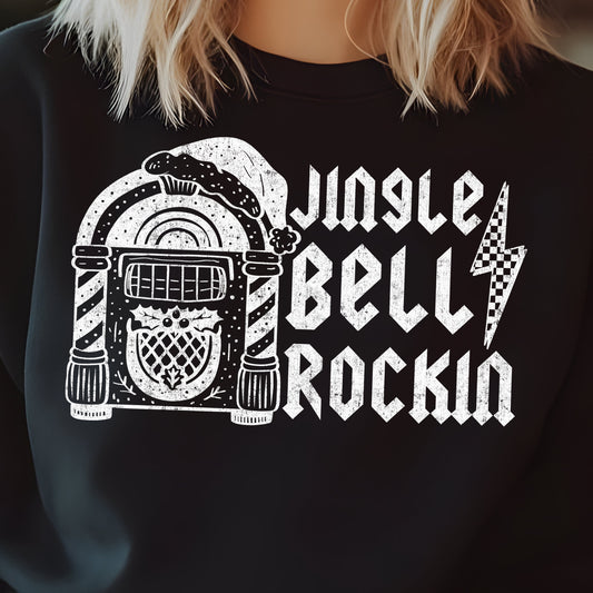 Jingle Bell Rockin’- Single Color (white)- 11.5” wide Screen Print Transfer