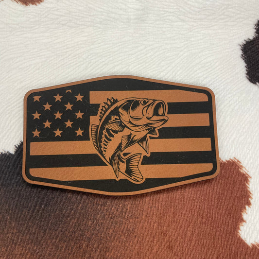 Bass Flag Buckle- 3.3" wide x 2.1" tall Leatherette Patch