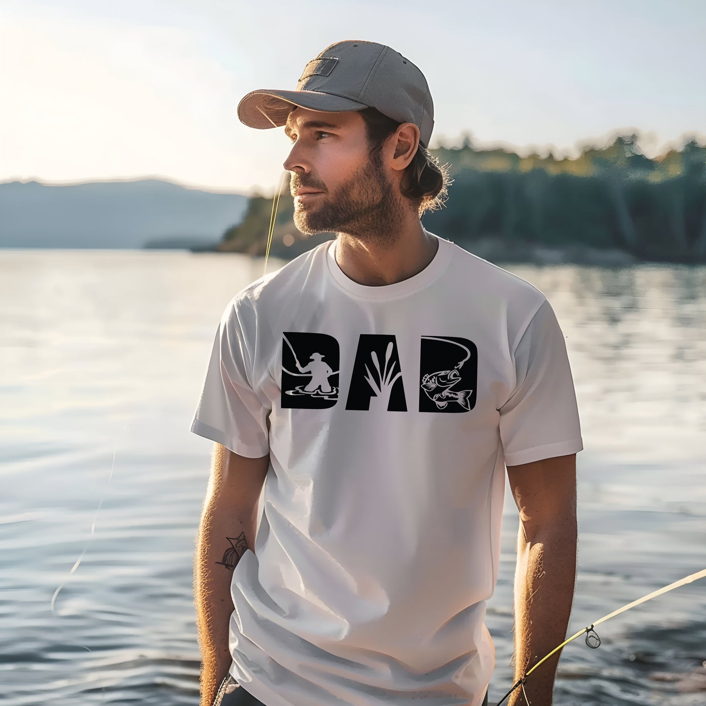 Fishing Dad- Single Color (black)- 11.5" wide Plastisol Screen Print Transfer