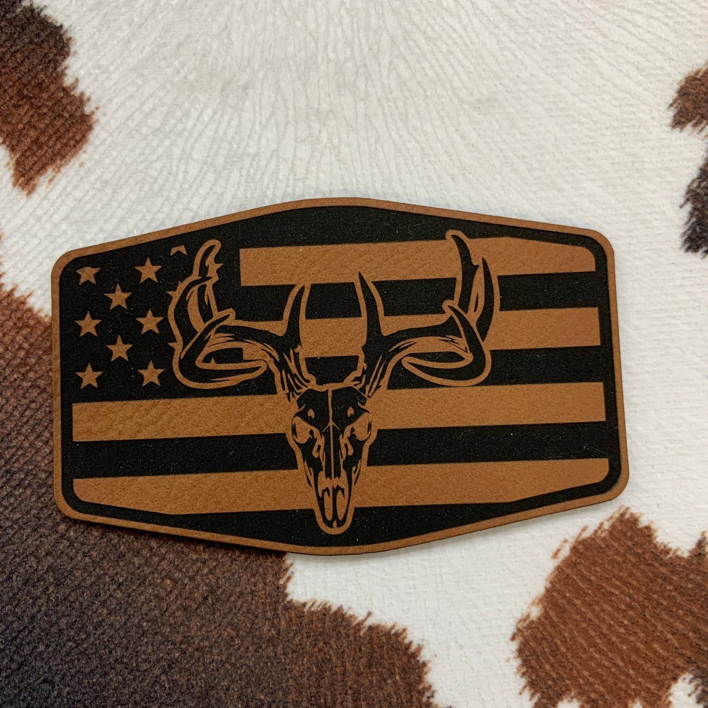 Deer Flag Buckle- 3.25" wide x 2" tall Leatherette Patch