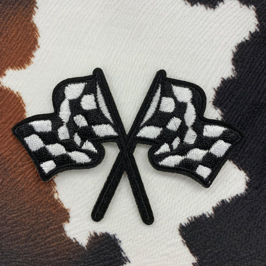 Waving Checkered Flags- 3.5" wide Embroidery Patch