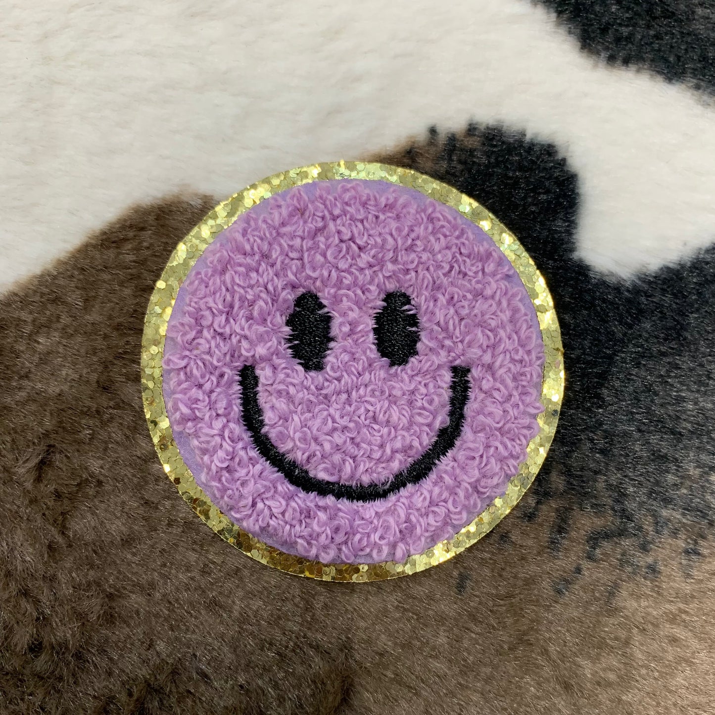 Small Smiley Face- 2.2" round Chenille Patch