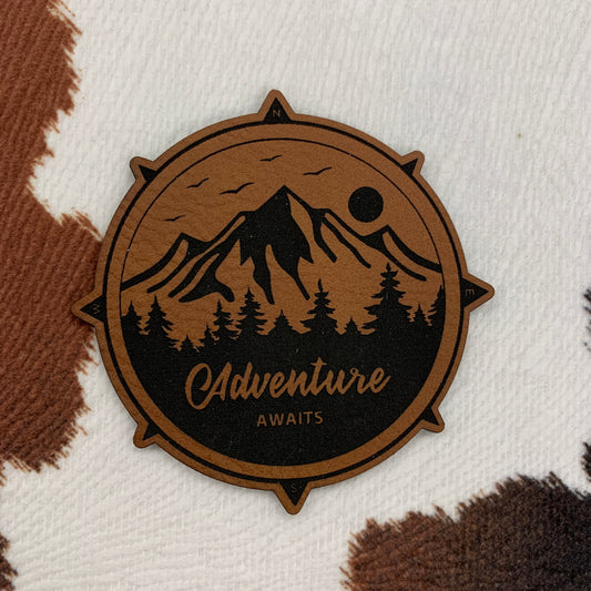 Adventure Awaits-2.25" round Leatherette Patch