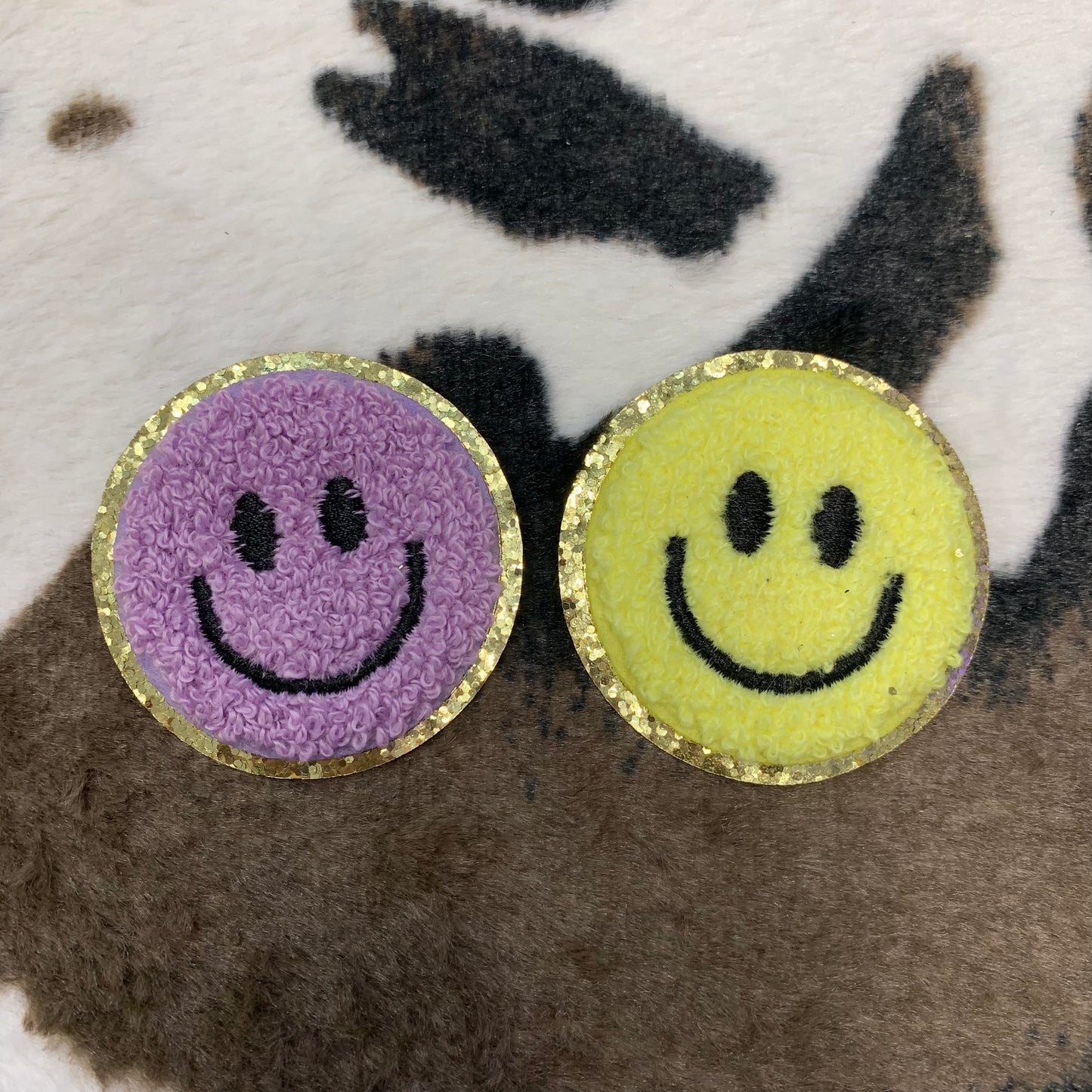Small Smiley Face- 2.2" round Chenille Patch