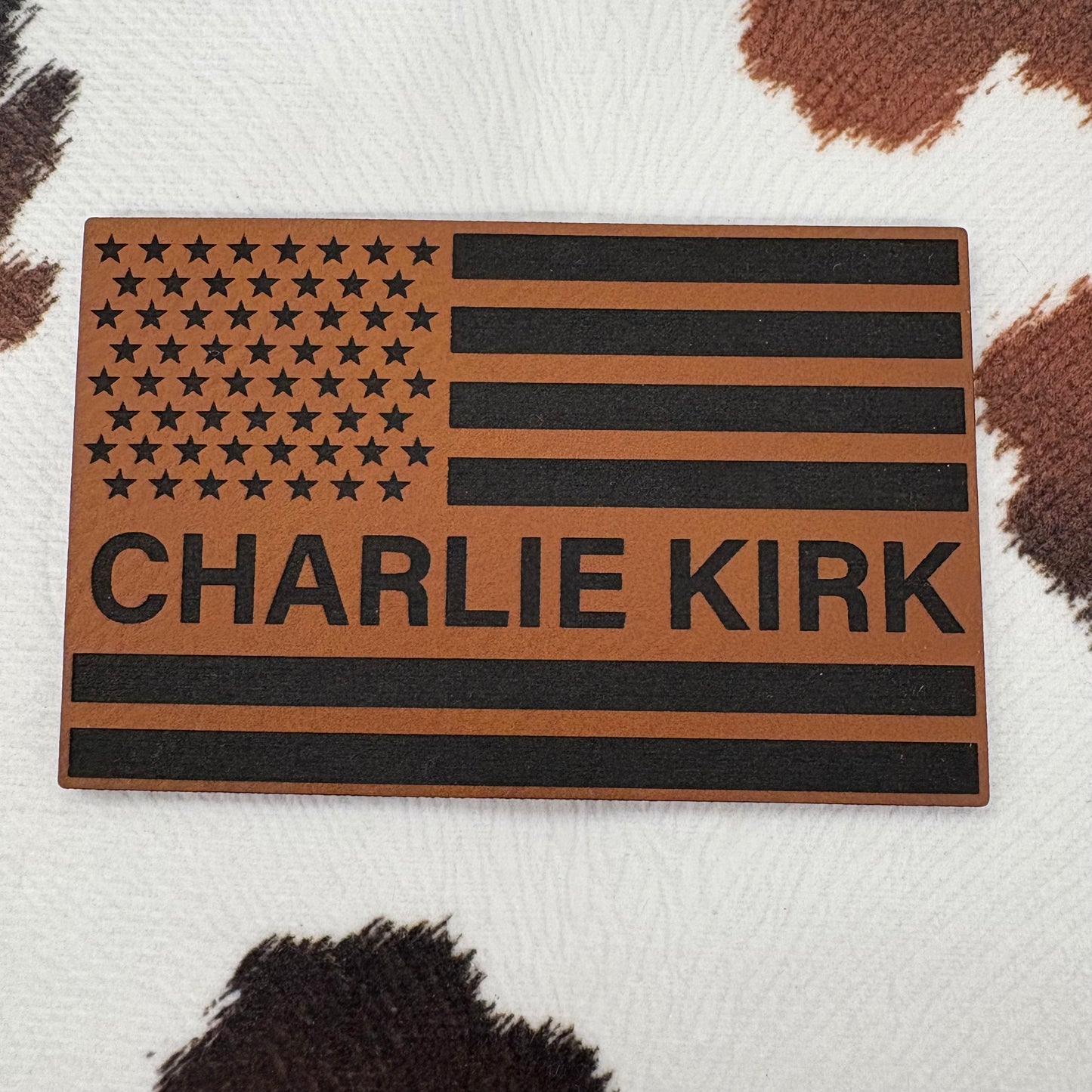 Charlie Kirk Flag- 3.25" wide x 2" tall Leatherette Patch