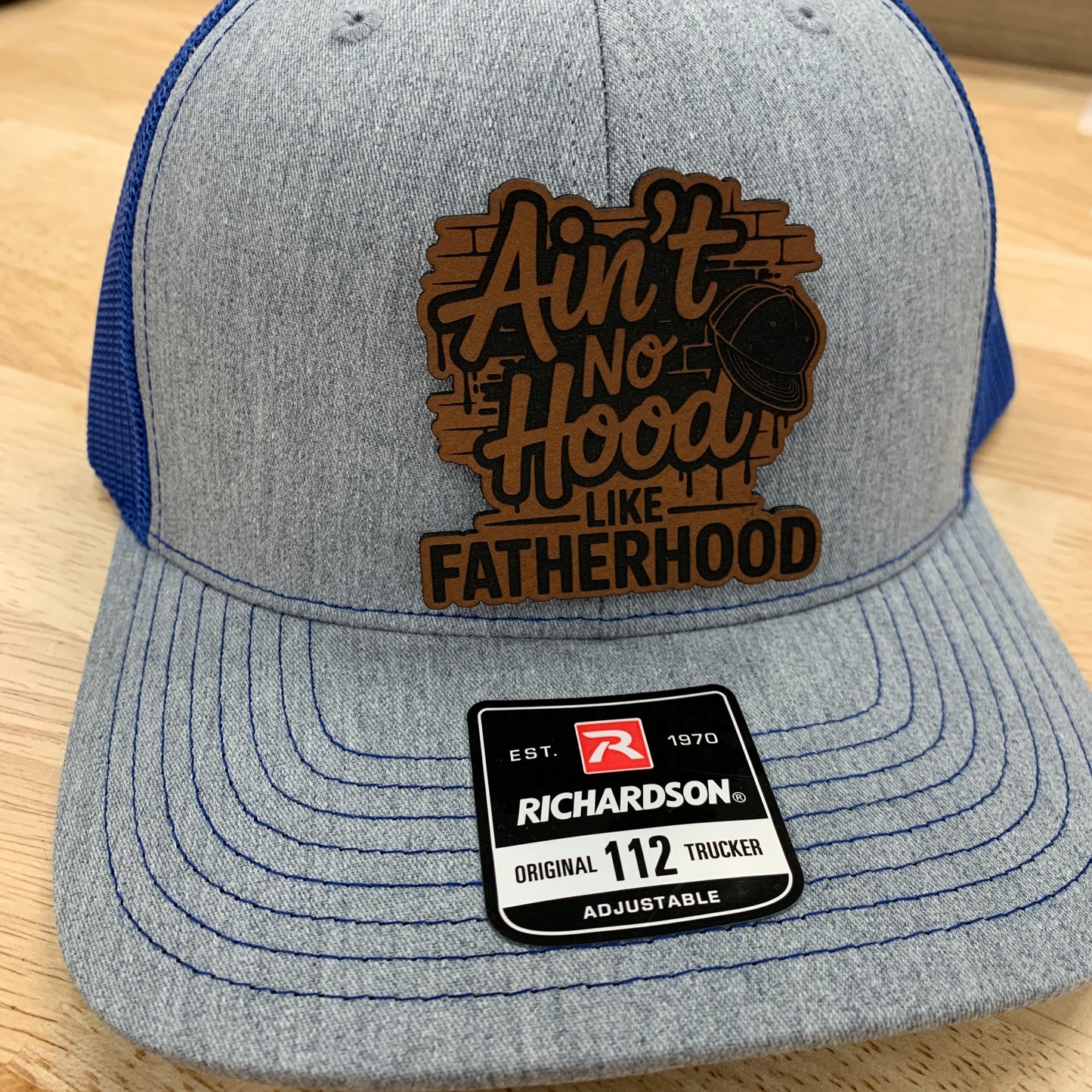 Ain't No Hood Like Fatherhood- 2.3" wide x 2.3" tall Leatherette Patch