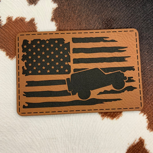 Jeeep American Flag-3.25" wide x 2.2” tall Leatherette Patch