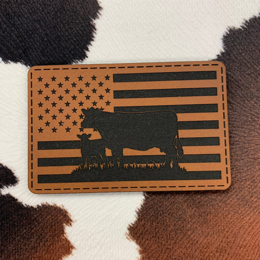 USA Cow Flag- 3.25" wide x 2.5" tall Leatherette Patch