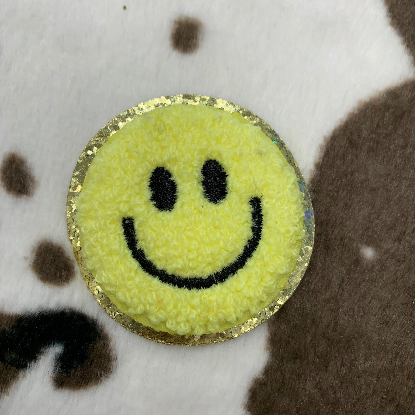 Small Smiley Face- 2.2" round Chenille Patch