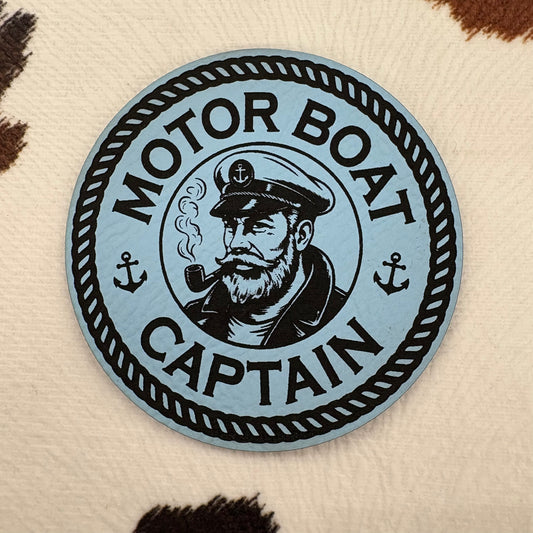 Motor Boat Captain- 2.5" round Leatherette Patch