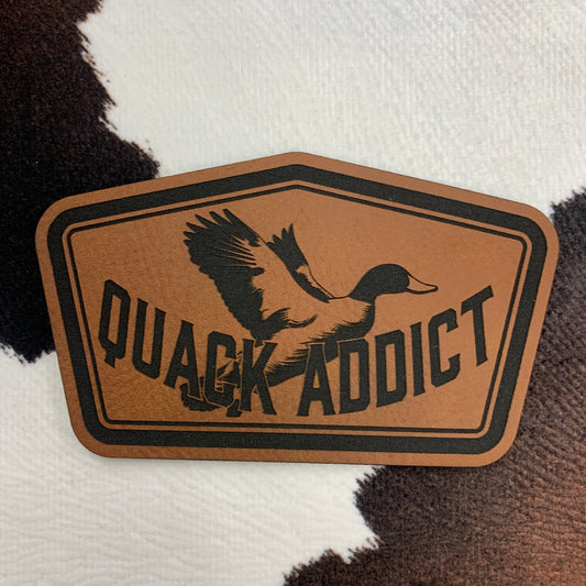 Quack Addict (no tooled background)-  3.6" wide x 2.15" tall Leatherette Patch