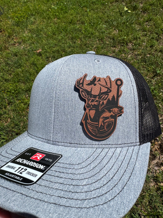 Hooked On Hunting and Fishing- 2" wide x 2.5" tall Leatherette Patch