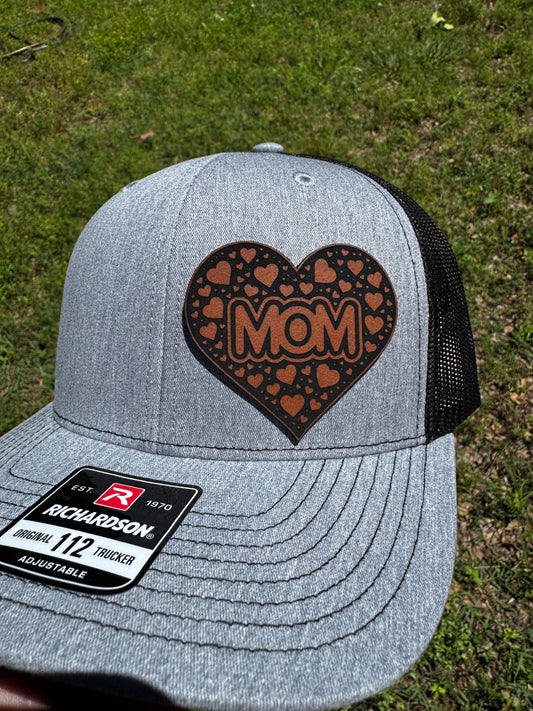 Mom Heart- 2.6" wide x 2.5" tall Leatherette Patch