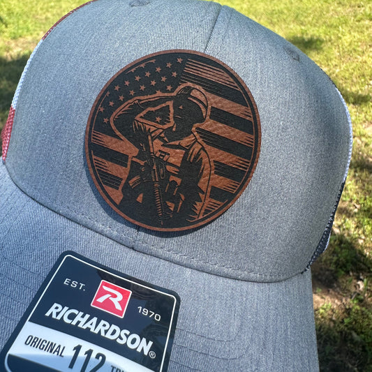 Military Salute- 2.5" round Leatherette Patch