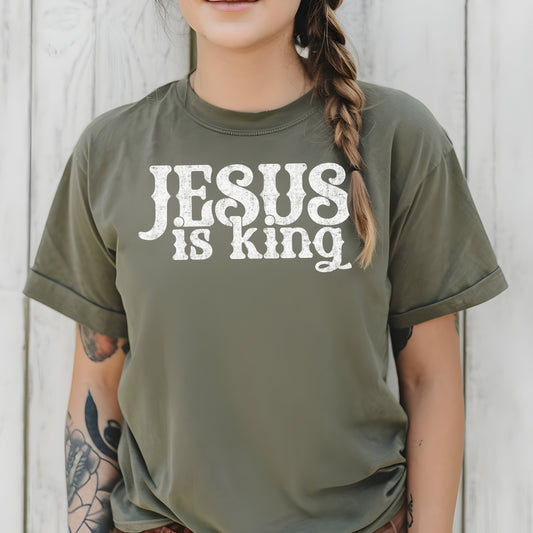 Jesus is King- Single Color (white)- 11.5" wide Plastisol Screen Print Transfer