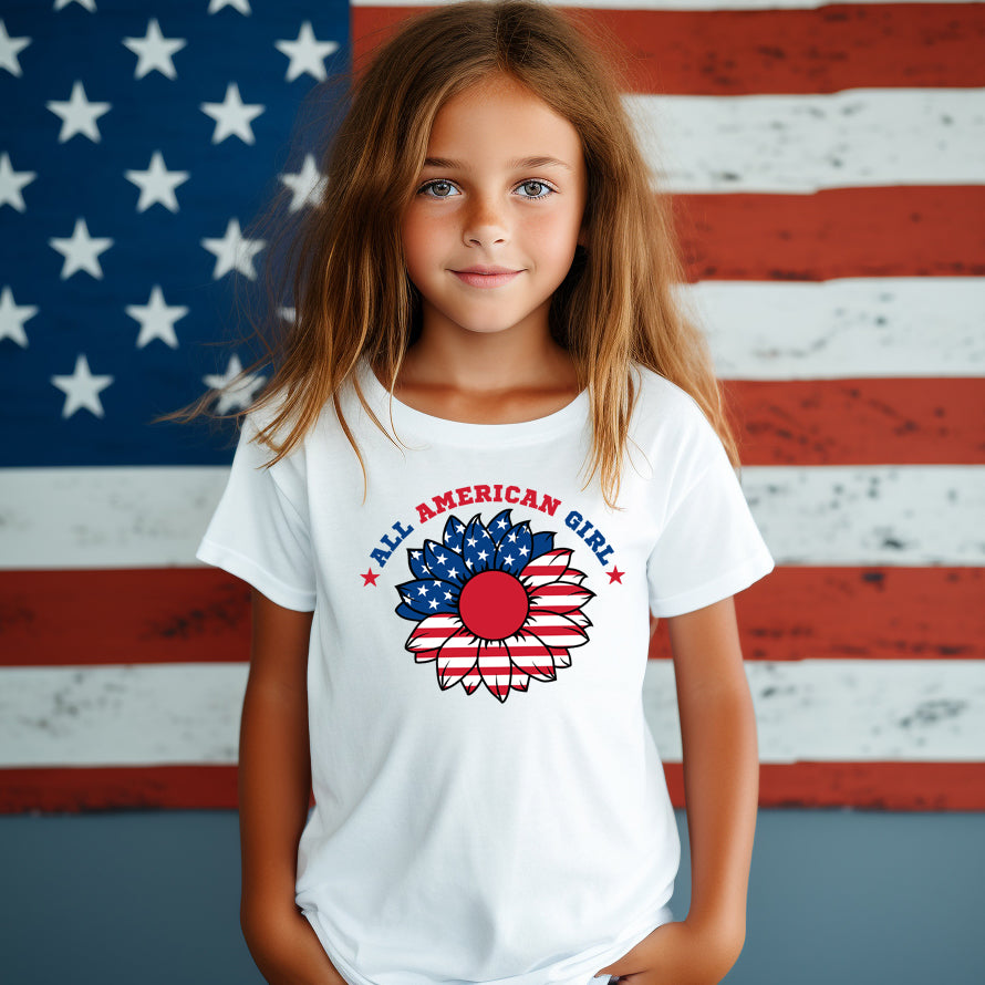 All American Girl Sunflower (toddler)- 7" wide DTF Transfer