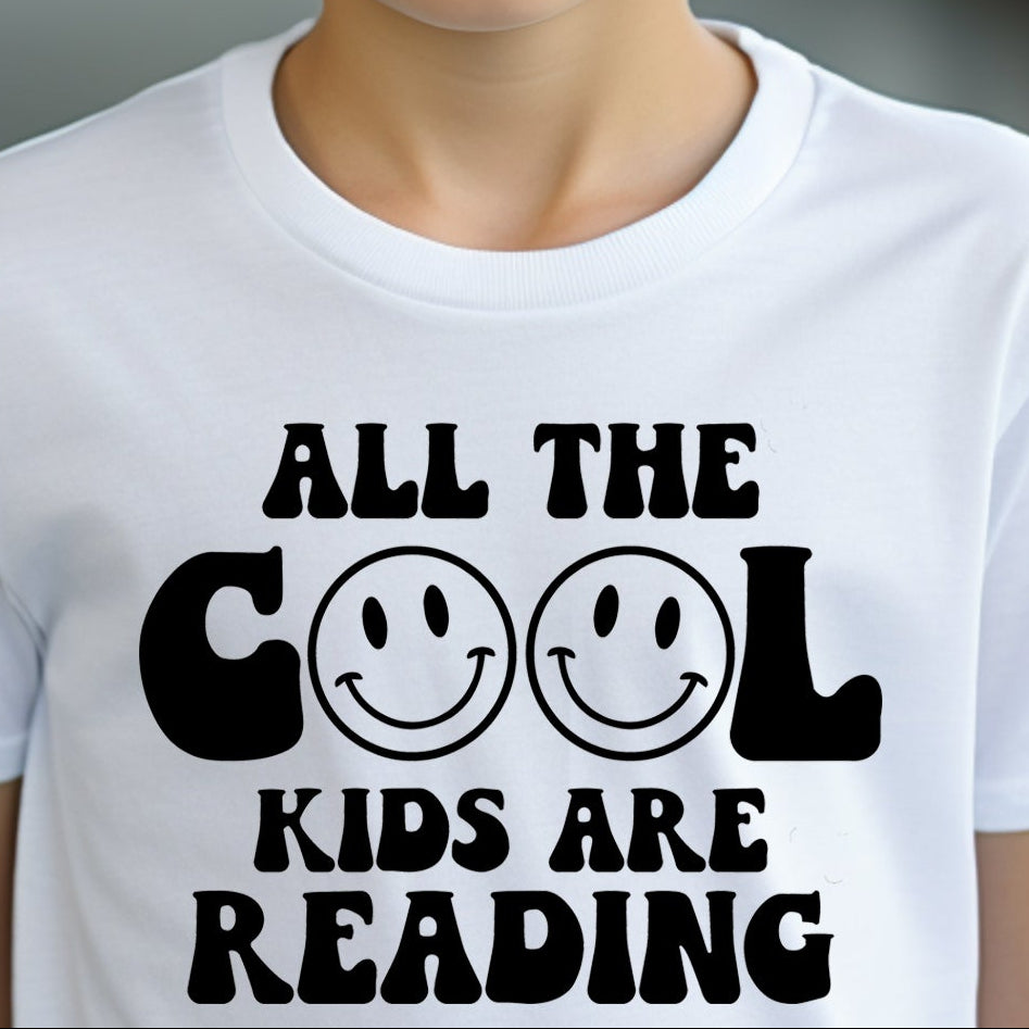 All the Cool Kids are Reading (youth) - Single Color (black)- 8.5" wide Plastisol Screen Print Transfer
