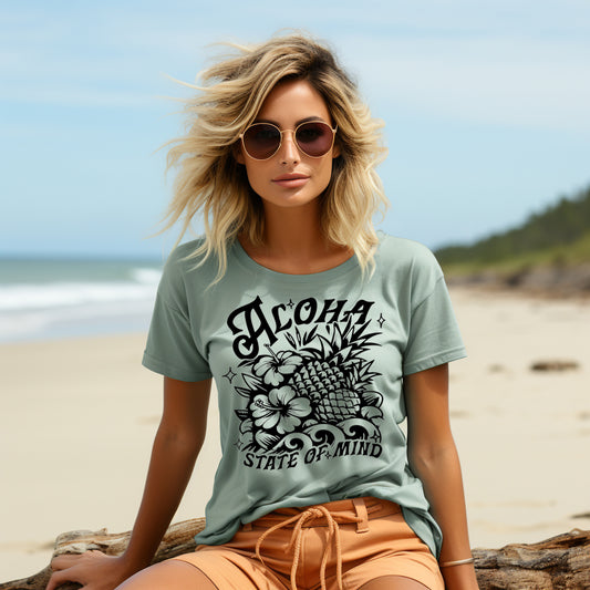 Aloha State of Mind- Single Color (black)- 11.5" wide Plastisol Screen Print Transfer