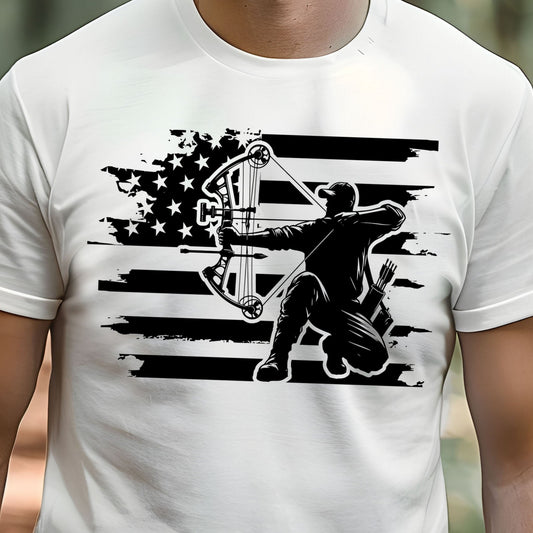 American Bow Hunter- Single Color (black)- 11.5" wide Screen Print Transfer