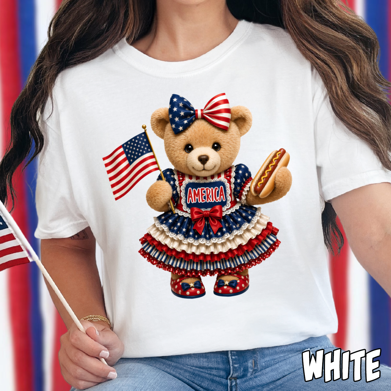 Girly American Teddy Bear- Full Color DTF Transfer
