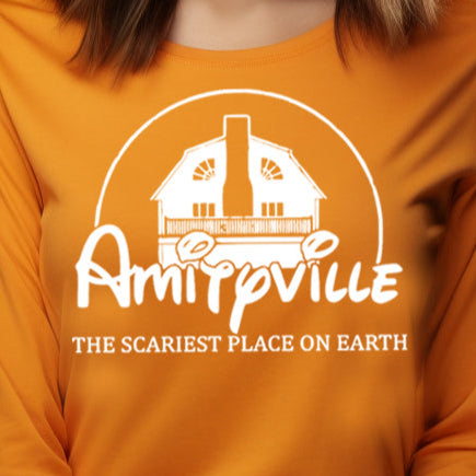 Amityville Horror The Scariest Place on Earth- Single Color (white)- 11.5" wide Plastisol Screen Print Transfer