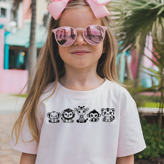Baby Zoo Animals (Toddler)- Single Color (black)- 6.5" wide Plastisol Screen Print Transfer