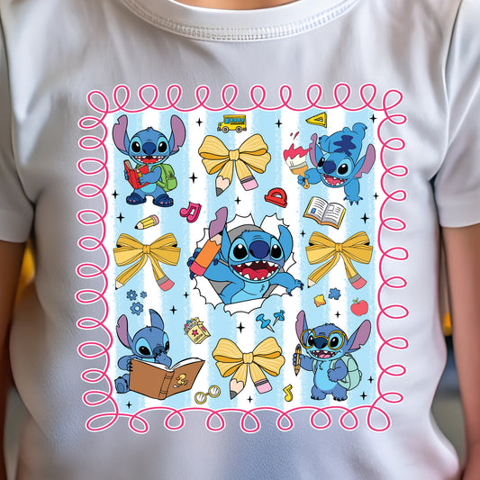 Back to School Blue Alien (toddler)- 7" wide DTF Transfer