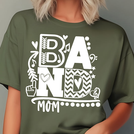 Band Mom- Single Color (white)- 11.5” wide Single Color Transfer