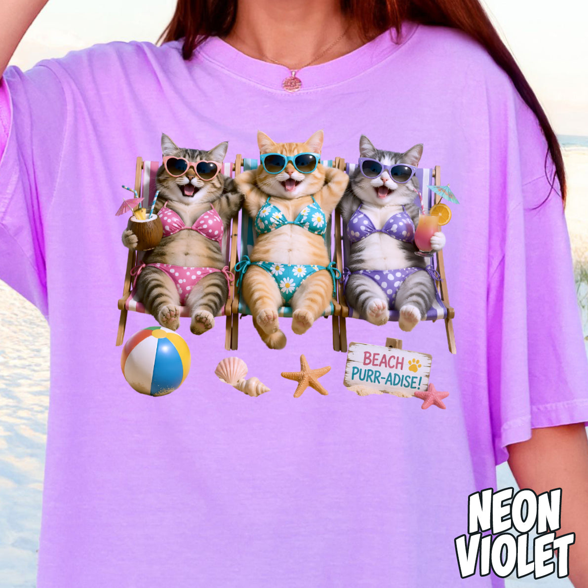 Beach Purr-adise- Full Color DTF Transfer