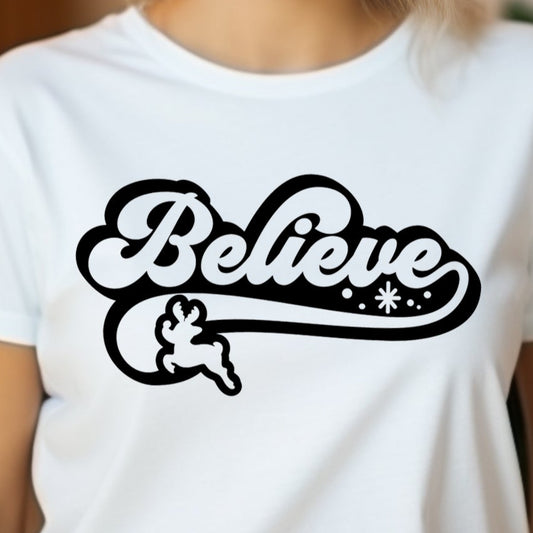 Believe- Single Color (black)- 11.5" wide Plastisol Screen Print Transfer