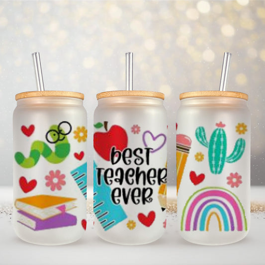 Best Teacher Ever Book Worm UV DTF- 16oz Cup Wrap