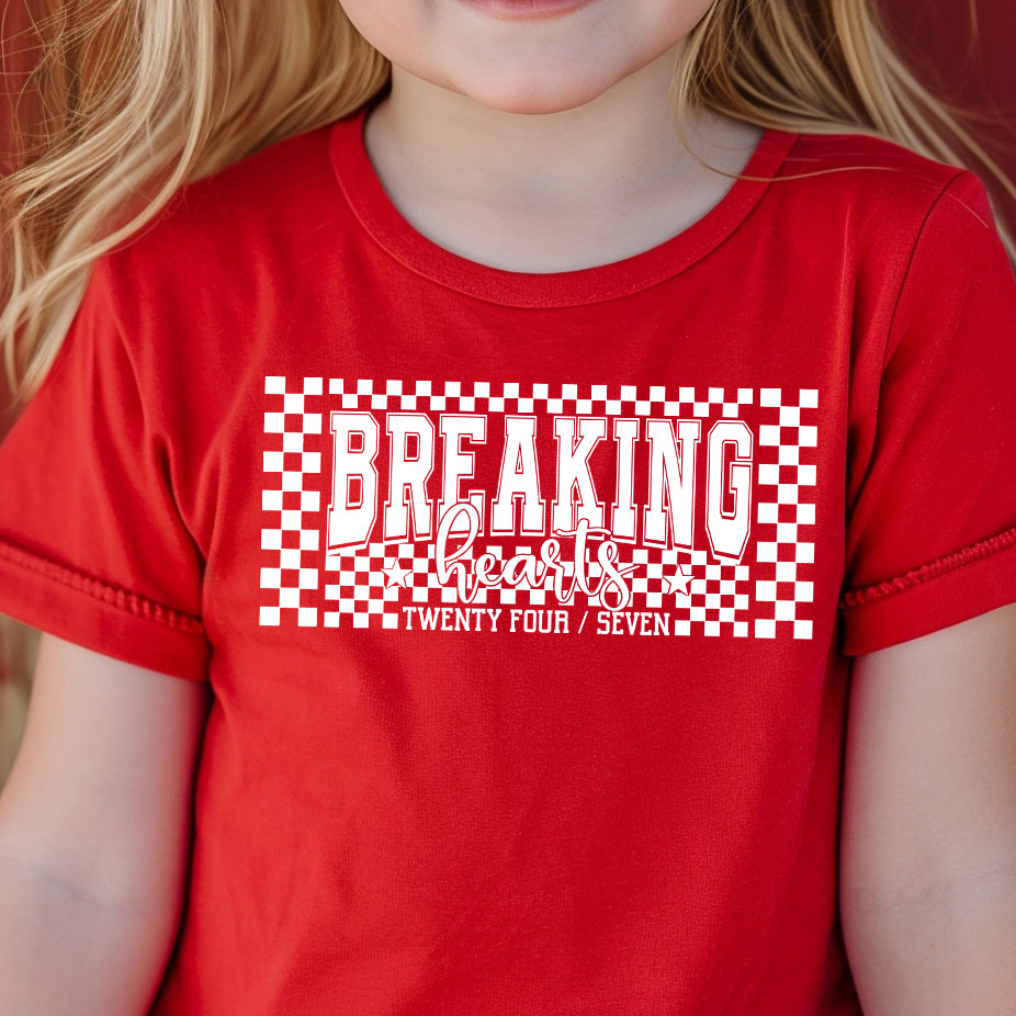 Breaking Hearts Twenty-Four Seven (toddler)- Single Color (white)- 7.25” wide Screen Print Transfer