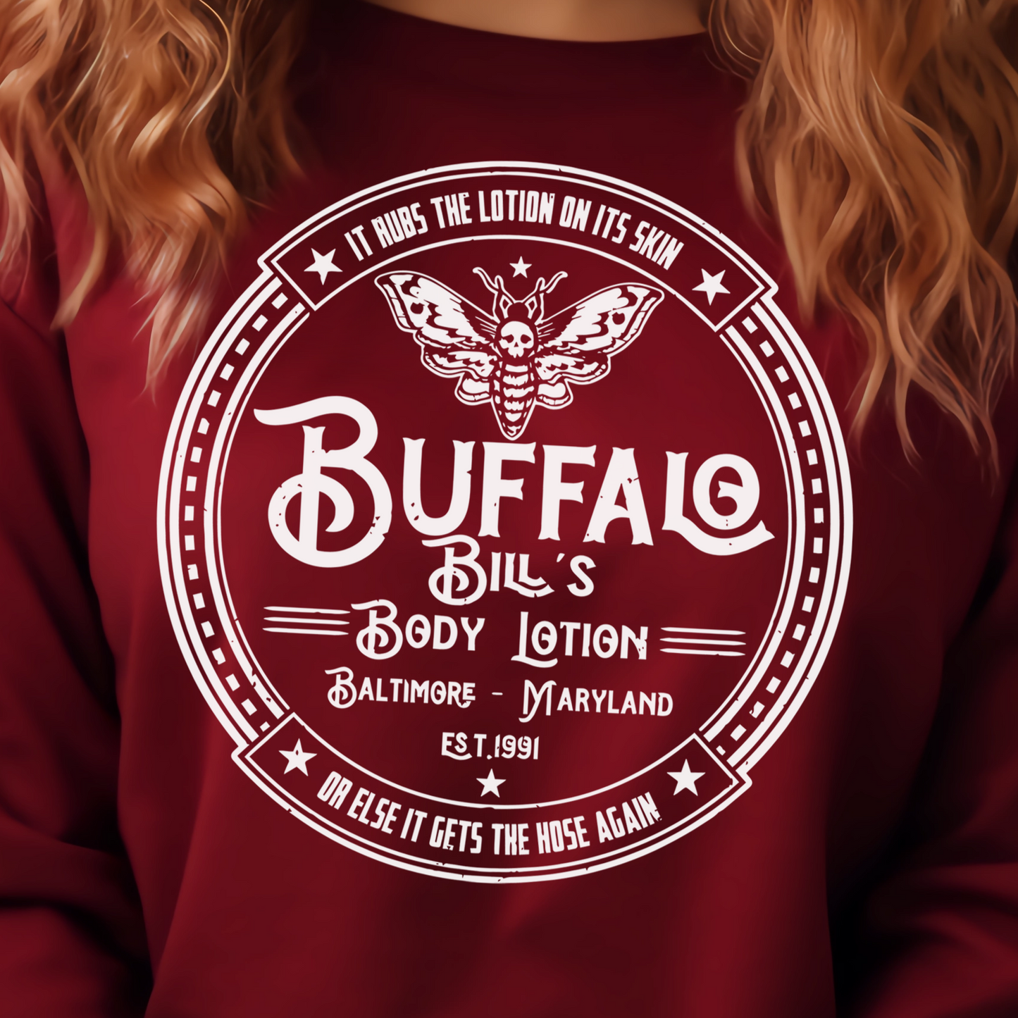 Buffalo Bill's Body Lotion- Single Color (white)- 11.5" wide Plastisol Screen Print Transfer