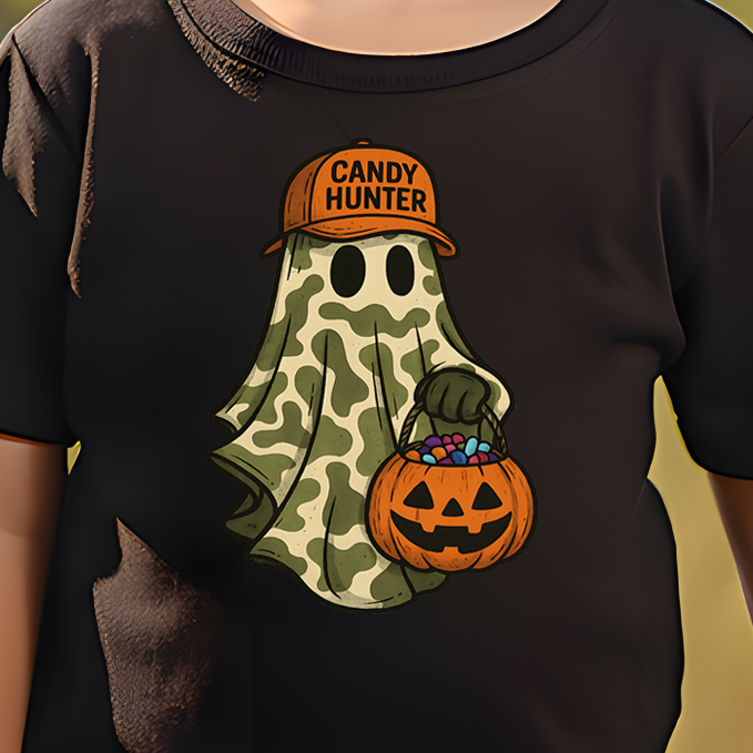 **PREORDER** Camo Ghost Candy Hunter (toddler)- 7.5" tall DTF Transfer