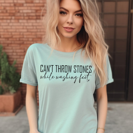Can’t Throw Stones While Washing Feet- Single Color (black)- 11.5" wide Plastisol Screen Print Transfer