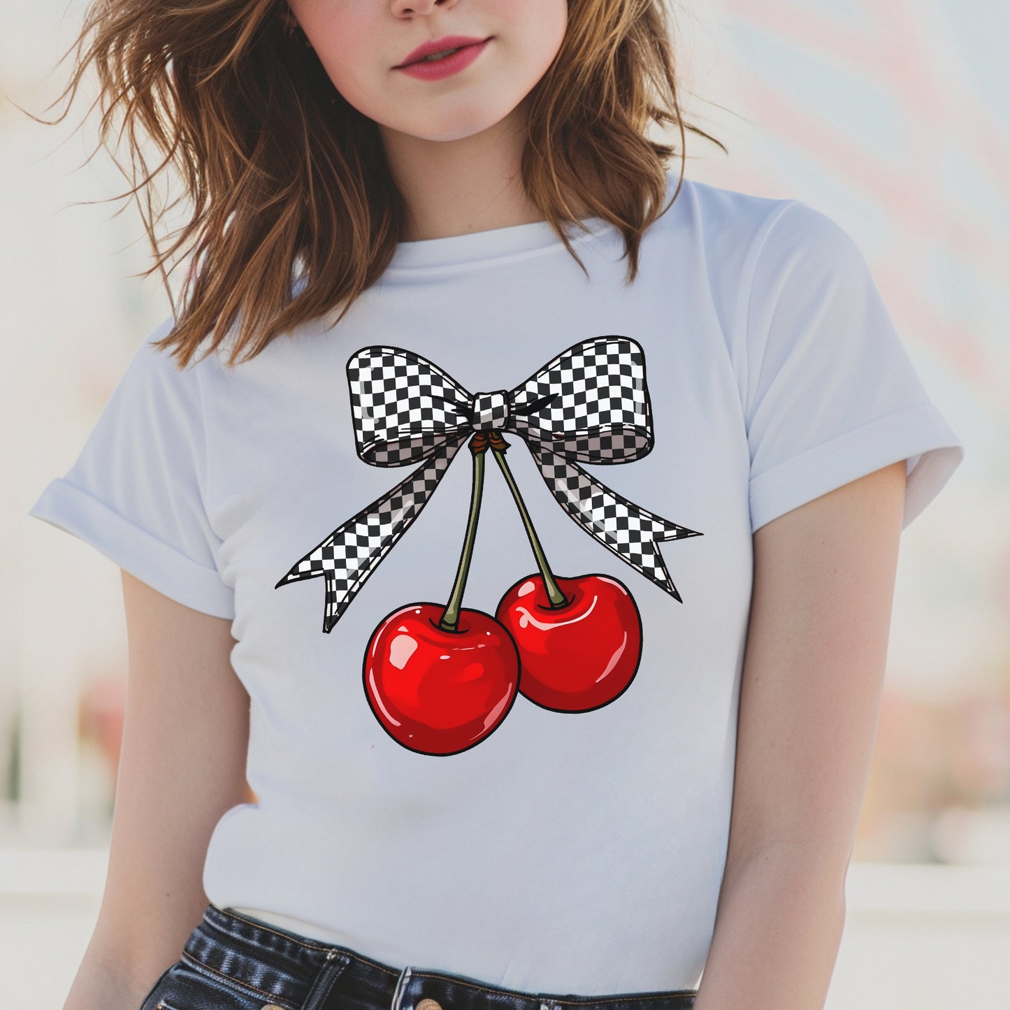 Checkered Cherry- 11" wide DTF Transfer