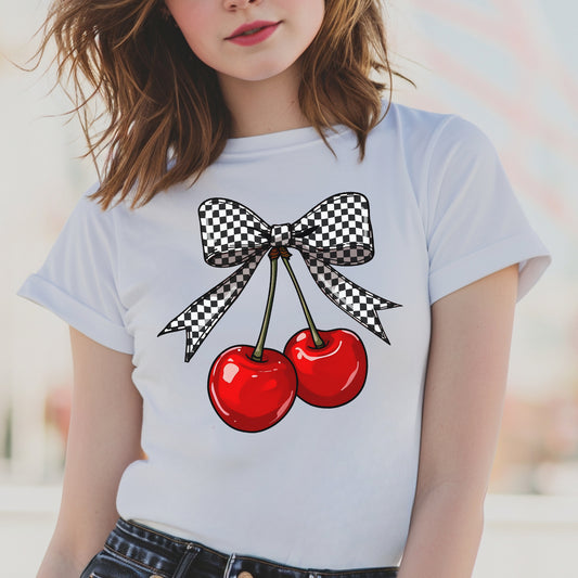 Checkered Cherry- 11" wide DTF Transfer