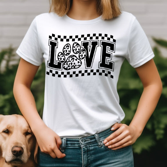 Checkered Puppy Love- Single Color (black)- 11.5" wide Plastisol Screen Print Transfer