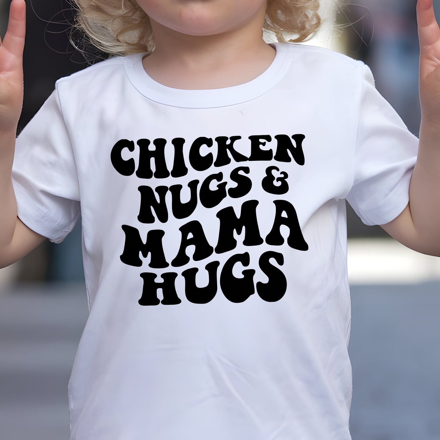 Chicken Nugs & Mama Hugs (toddler)- Single Color (black)- 7" wide Plastisol Screen Print Transfer