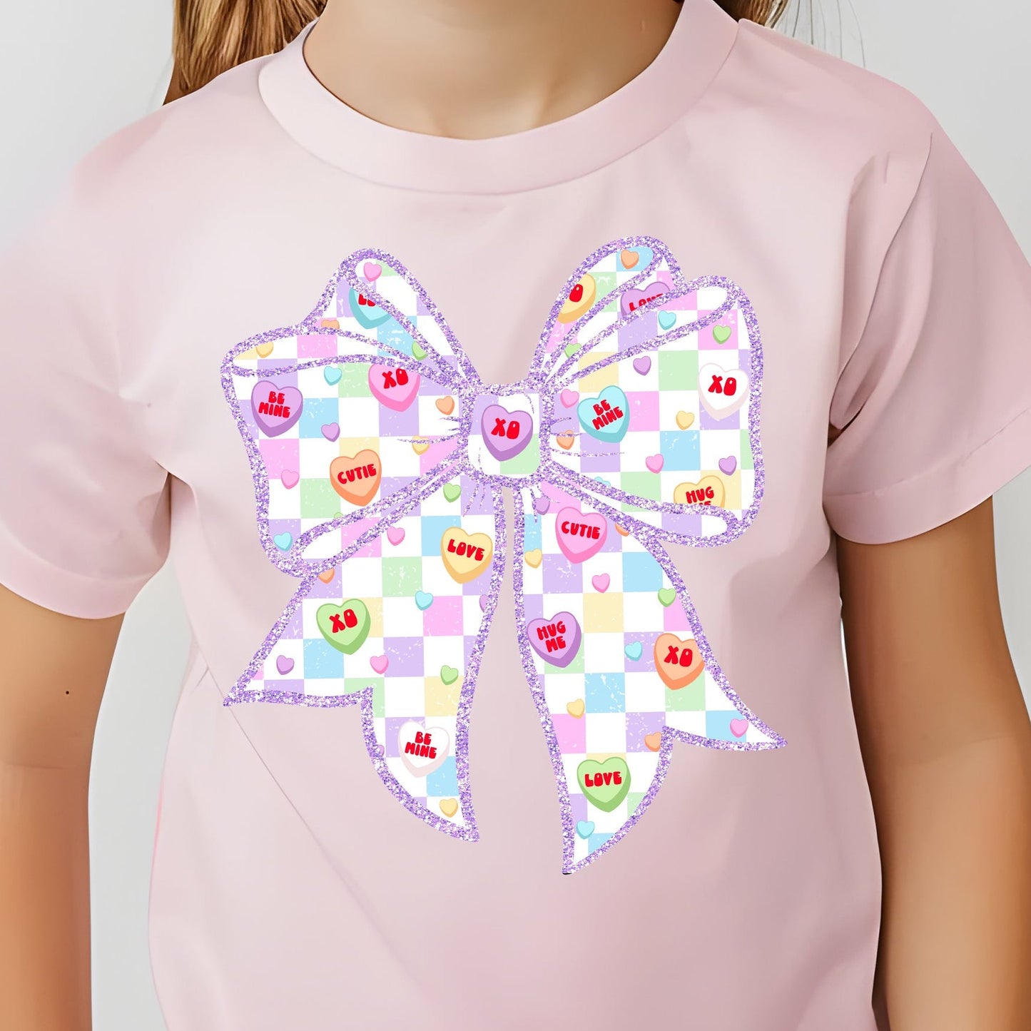 Conversation Heart Bow (toddler)- 7" wide DTF Transfer